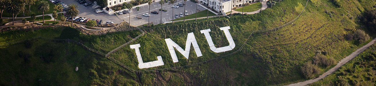 Aerial view of the LMU letters on the bluff