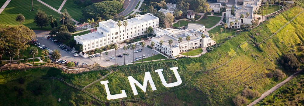 Aerial view of the LMU letters on the bluff