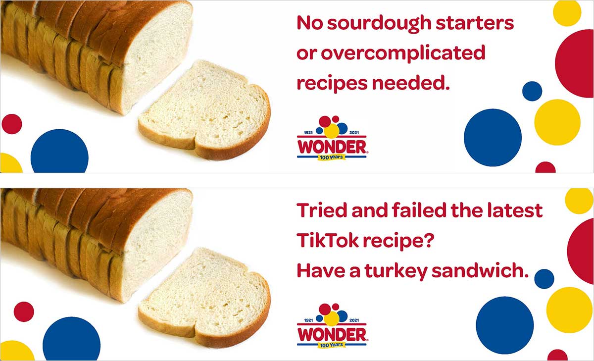 Two billboard advertisements for Wonder Bread