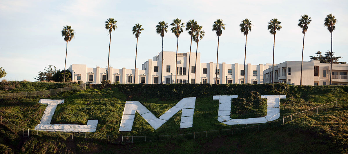 The LMU letters on the bluff as seen from Playa Vista